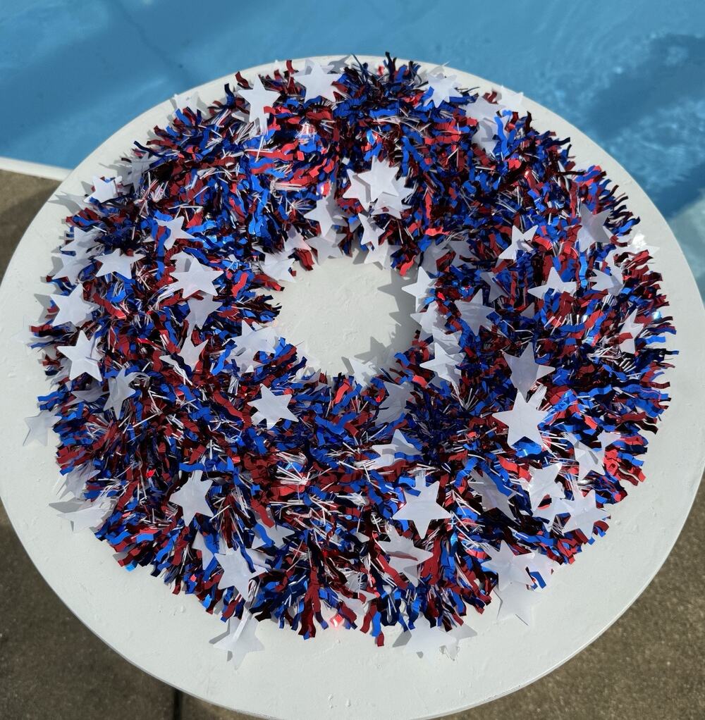 Stars & Stripes Tinsel Wreath 16" Patriotic Party Home Decor Red White Blue